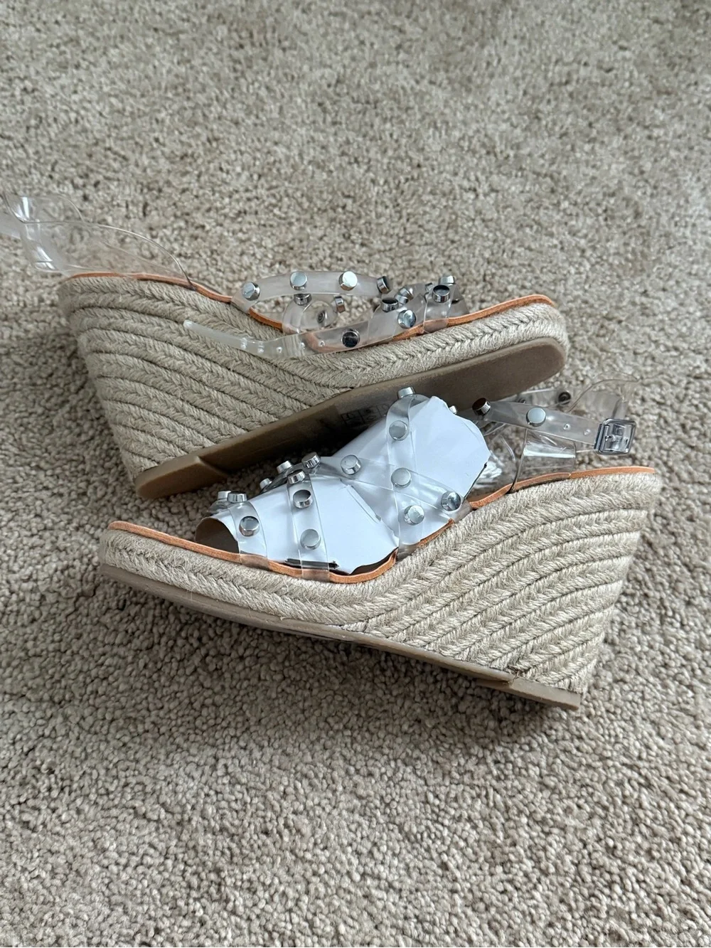 Dolce Vita Macton Clear Studded Espadrille Wedge Sandal - Silver Accents